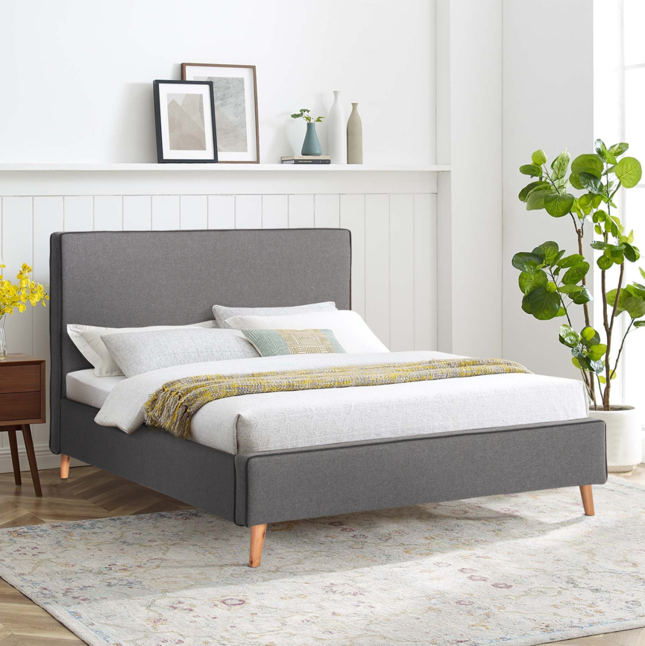 BED INDRA HM662.01 GREY FABRIC and DRAK GREY RAIL FOR MATTRESS 160x200cm. [2]