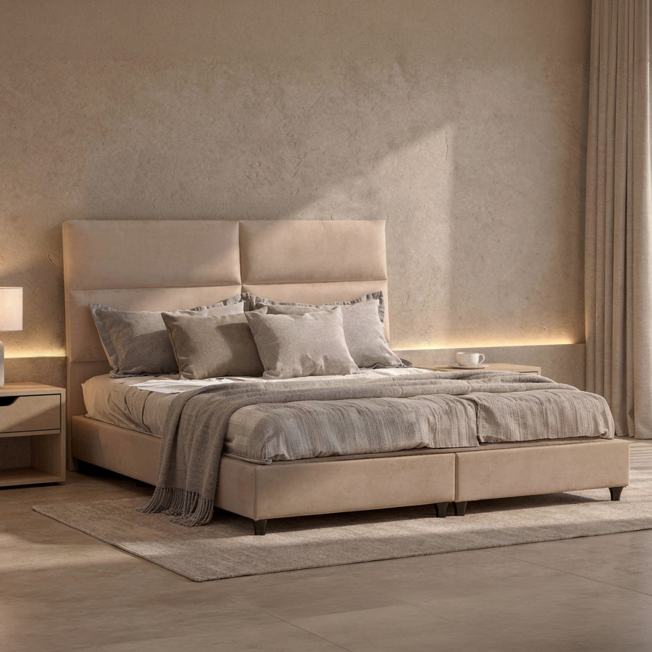 BED KING-SIZE MADE OF SAND BEIGE FABRIC MILO HM628.22 FOR MATTRESS 180x200cm. [2]