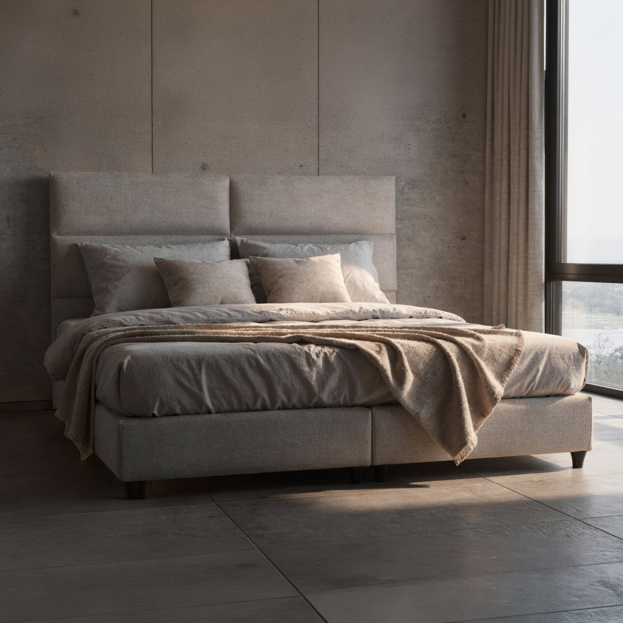 BED KING-SIZE MILO MADE OF BEIGE FABRIC HM628.32 FOR MATTRESS 180x200cm. [2]