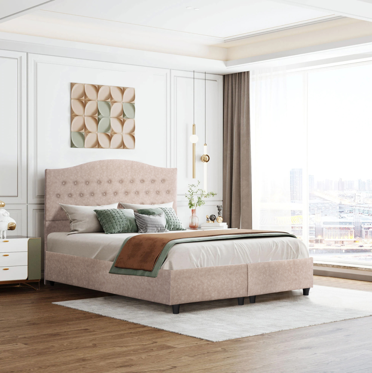 BED MALENA HM638.22 BEIGE FABRIC t.NUBUCK FOR MATTRESS 150x200cm. [2]