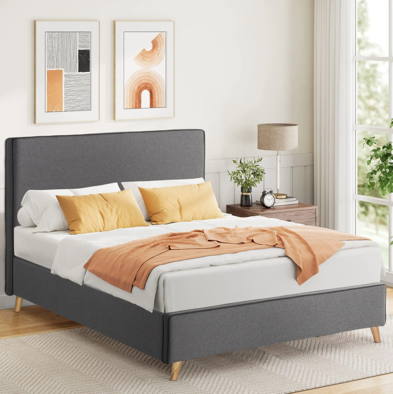BED MAYLIN HM598.10 GREY FABRIC and DARK GREY RAIL FOR MATTRESS 120x200cm. [2]