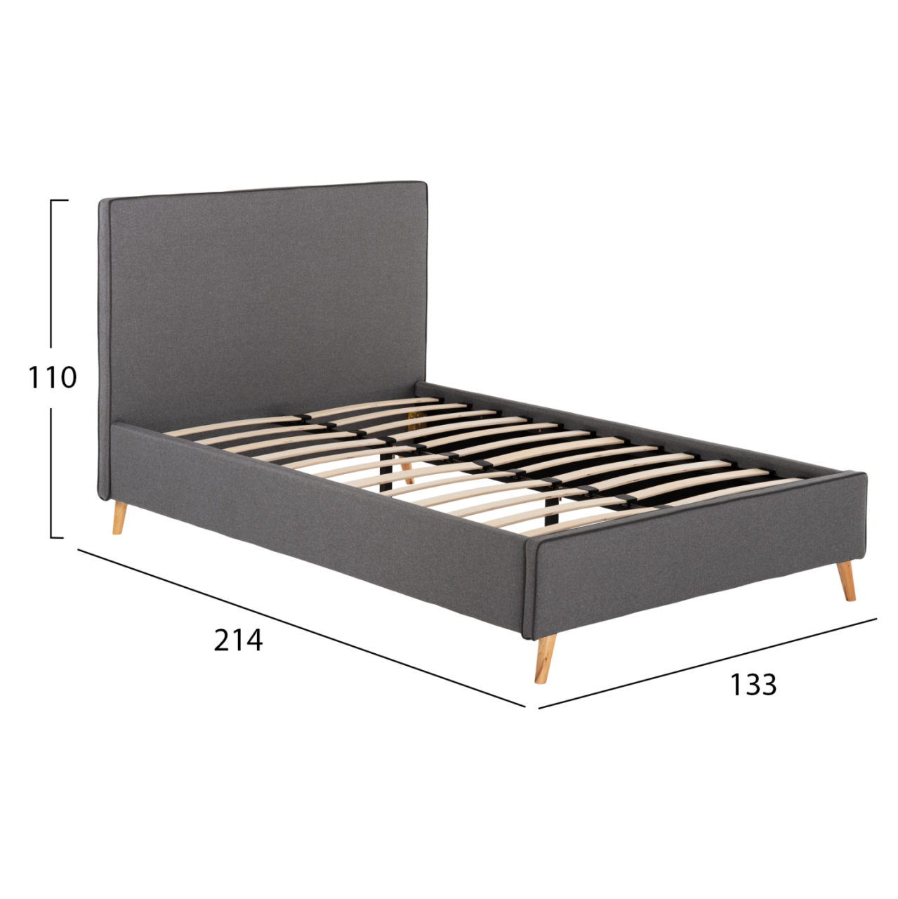 BED MAYLIN HM598.10 GREY FABRIC and DARK GREY RAIL FOR MATTRESS 120x200cm. [3]