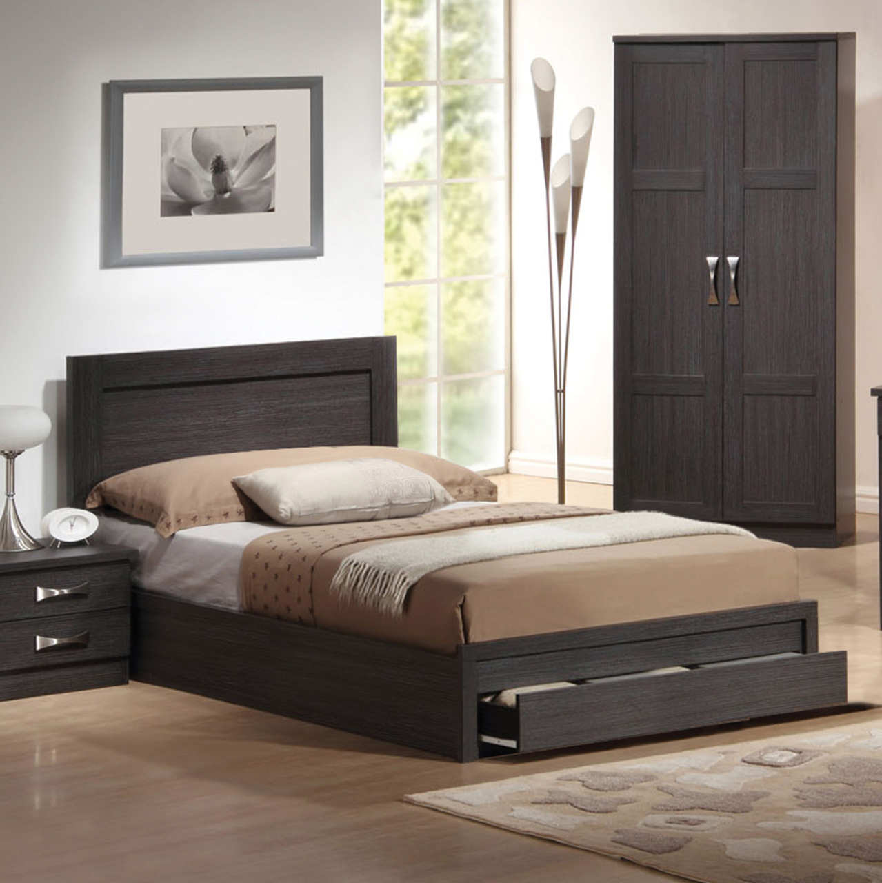 Bed Melany HM323.01 With 1 drawer, Zebrano 110x190 [2]