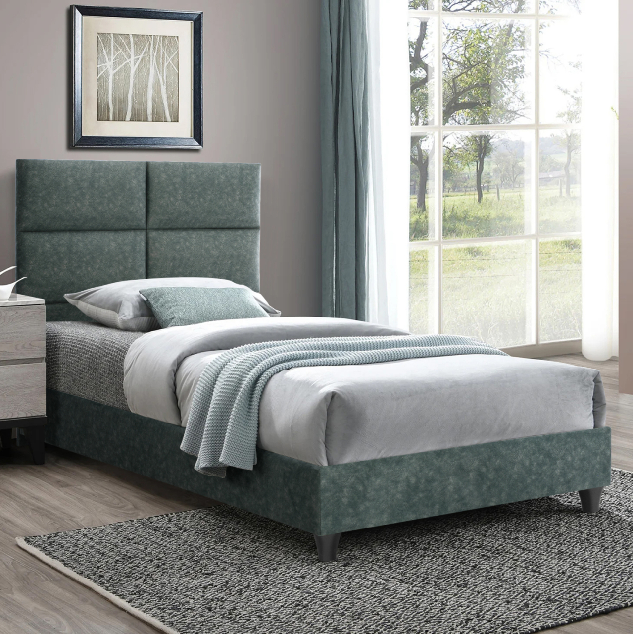 BED MILO HM652.27, GREEN NUBUCK-type FABRIC, 90X200cm [2]
