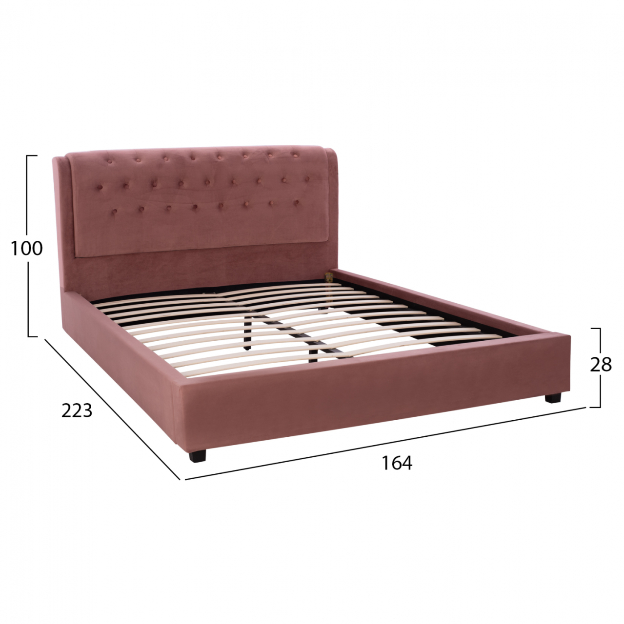 BED ODALYS 150X200 VELVET FABRIC DUSTY PINK HM549.12 164x223x100 cm. [3]