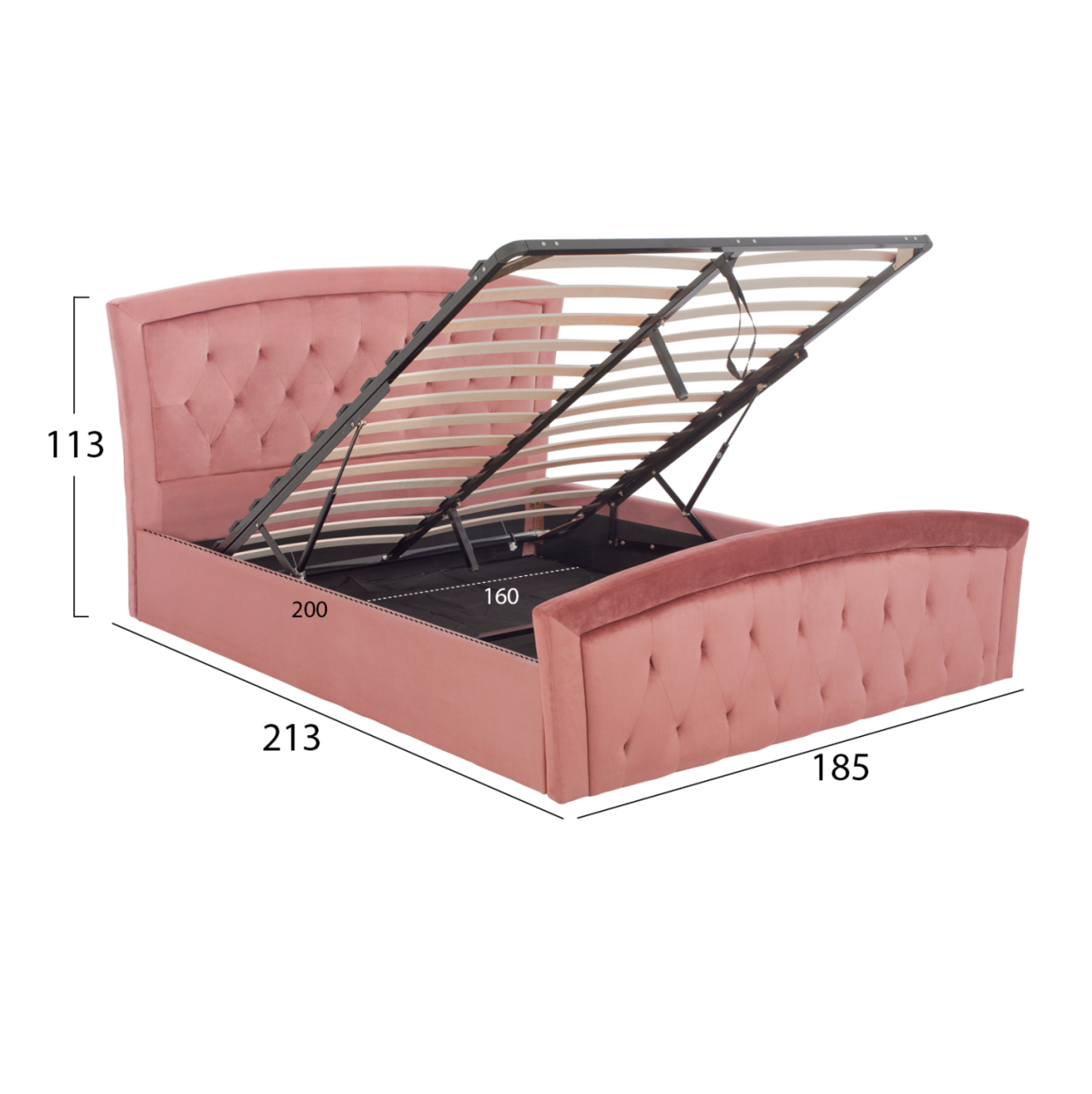 BED ODELIA VELVET DUSTY PINK WITH STORAGE HM581.02 185x212x113 cm. [2]