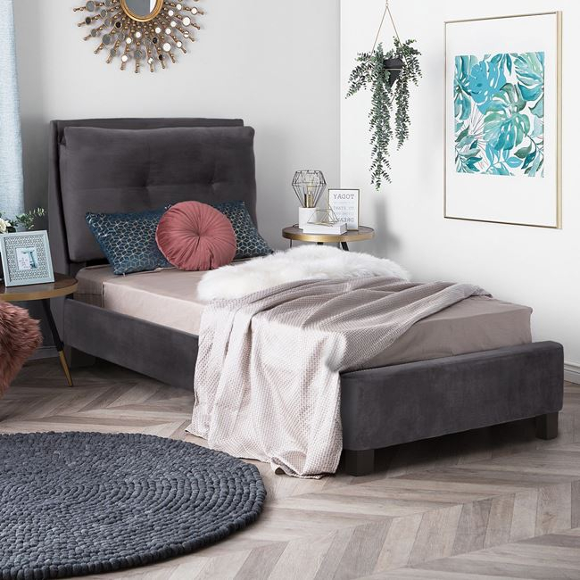 Bed Riley HM561.01, 90x200cm, with fabric velvet Grey [3]