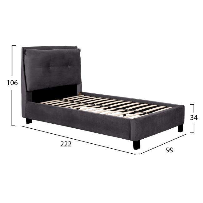 Bed Riley HM561.01, 90x200cm, with fabric velvet Grey [2]
