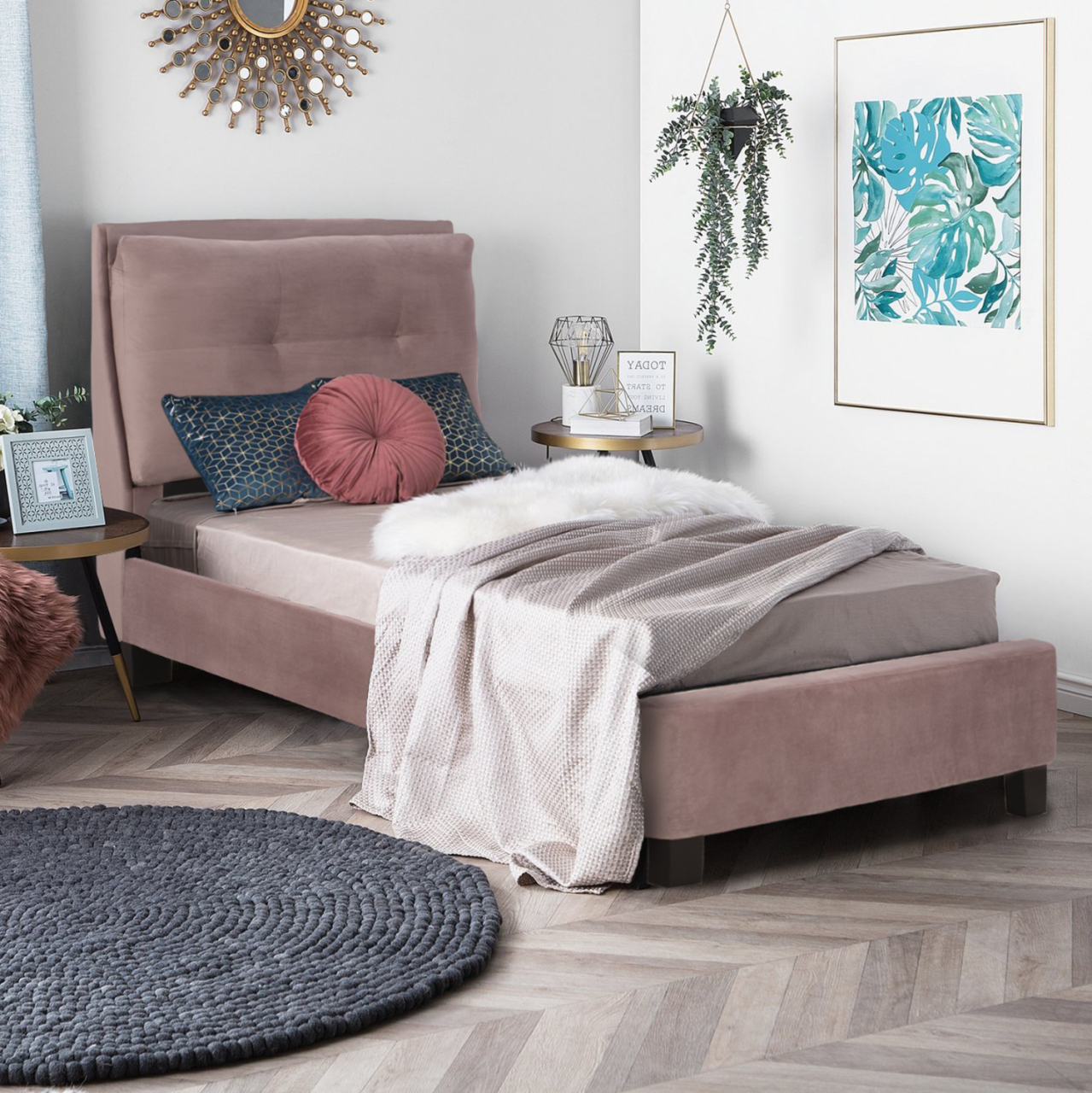 Bed Riley HM561.02 90x200cm, velvet fabric dusty pink color [3]