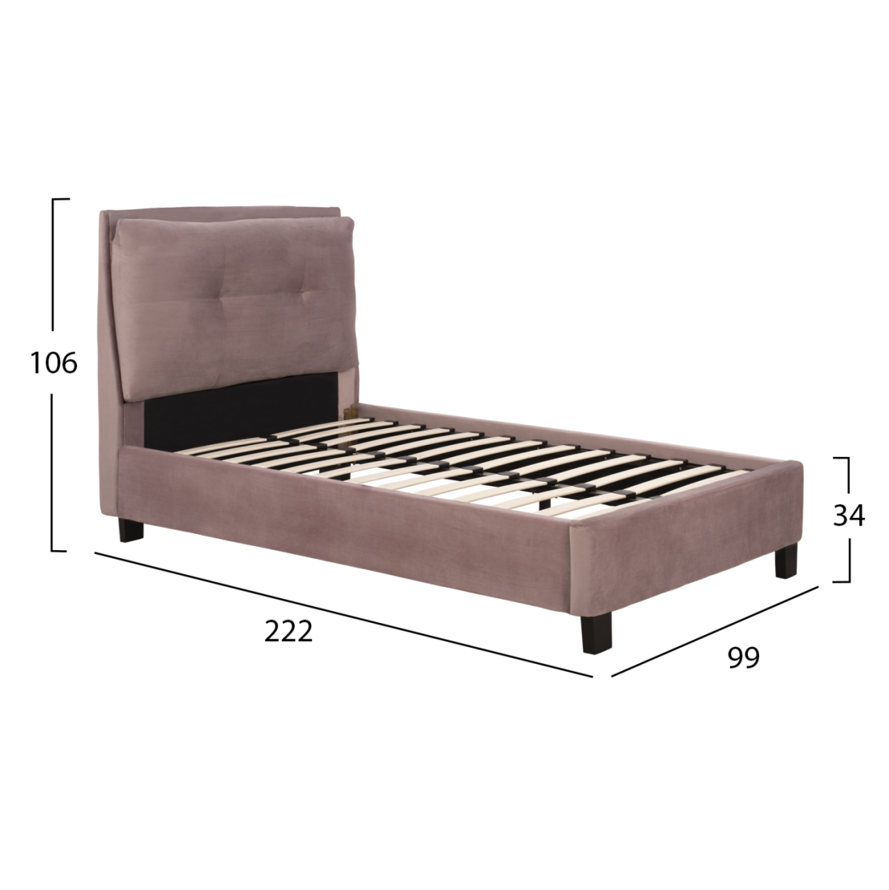 Bed Riley HM561.02 90x200cm, velvet fabric dusty pink color [2]