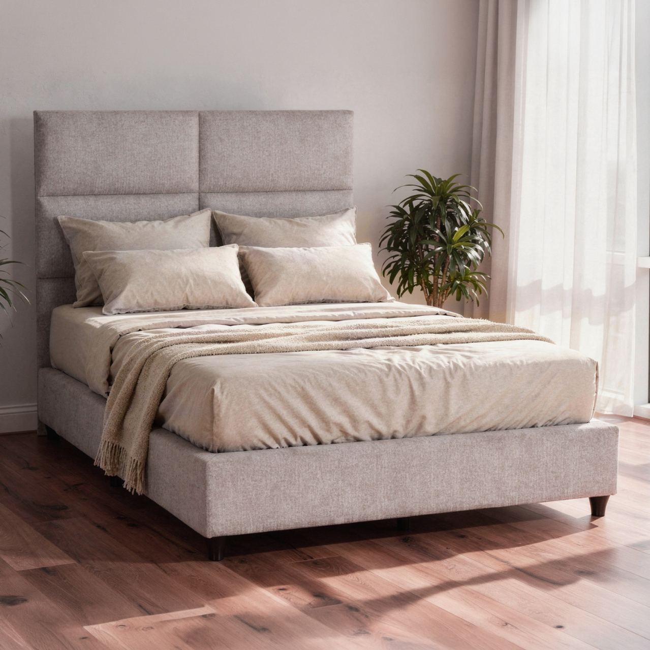 BED SEMI-DOUBLE WITH BEIGE FABRIC MILO HM646.32 FOR MATTRESS 120x200cm. [2]