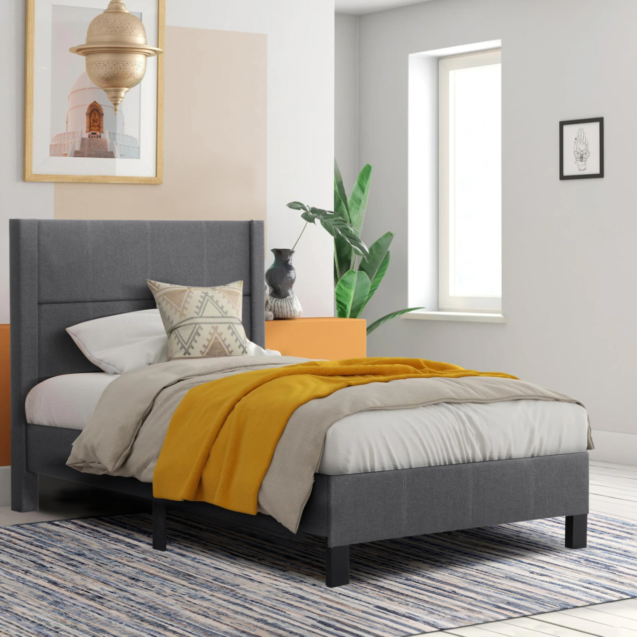 BED TRILLOP HM667.12 GREY FABRIC--FOR SINGLE SIZE MATTRESS 120X200cm [2]