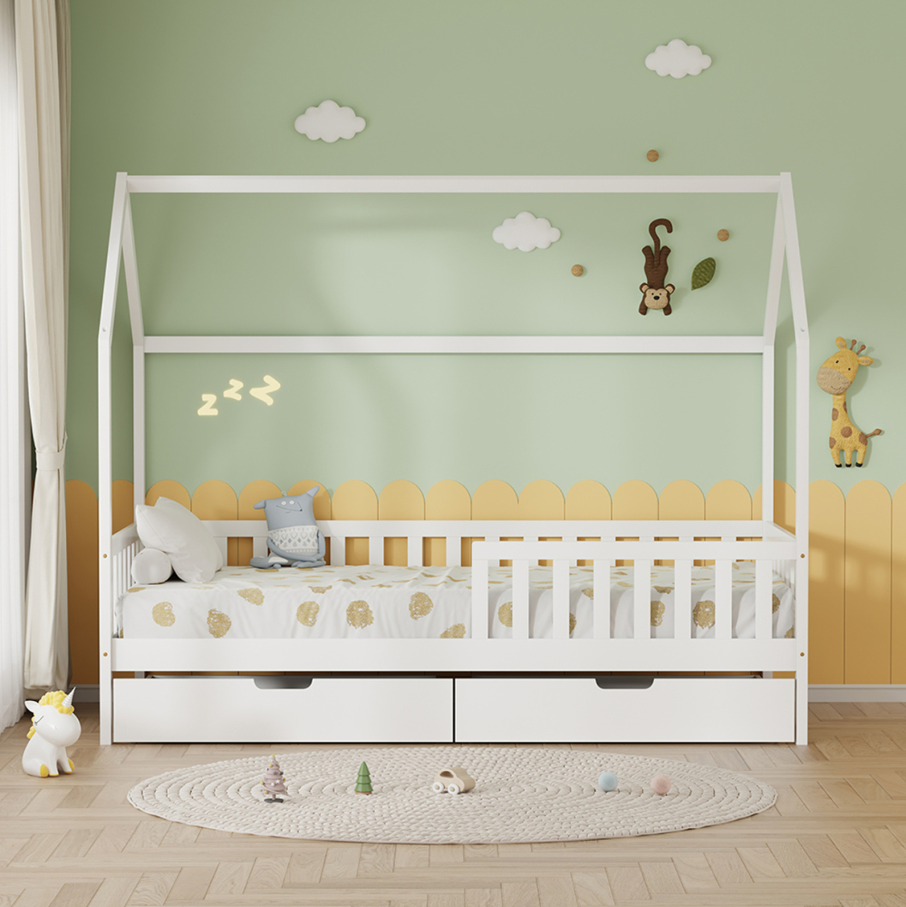BED WITH DRAWERS PHYLLIS HM21324.01 PINE WOOD IN WHITE--WITH MATTRESS 90x190cm [5]