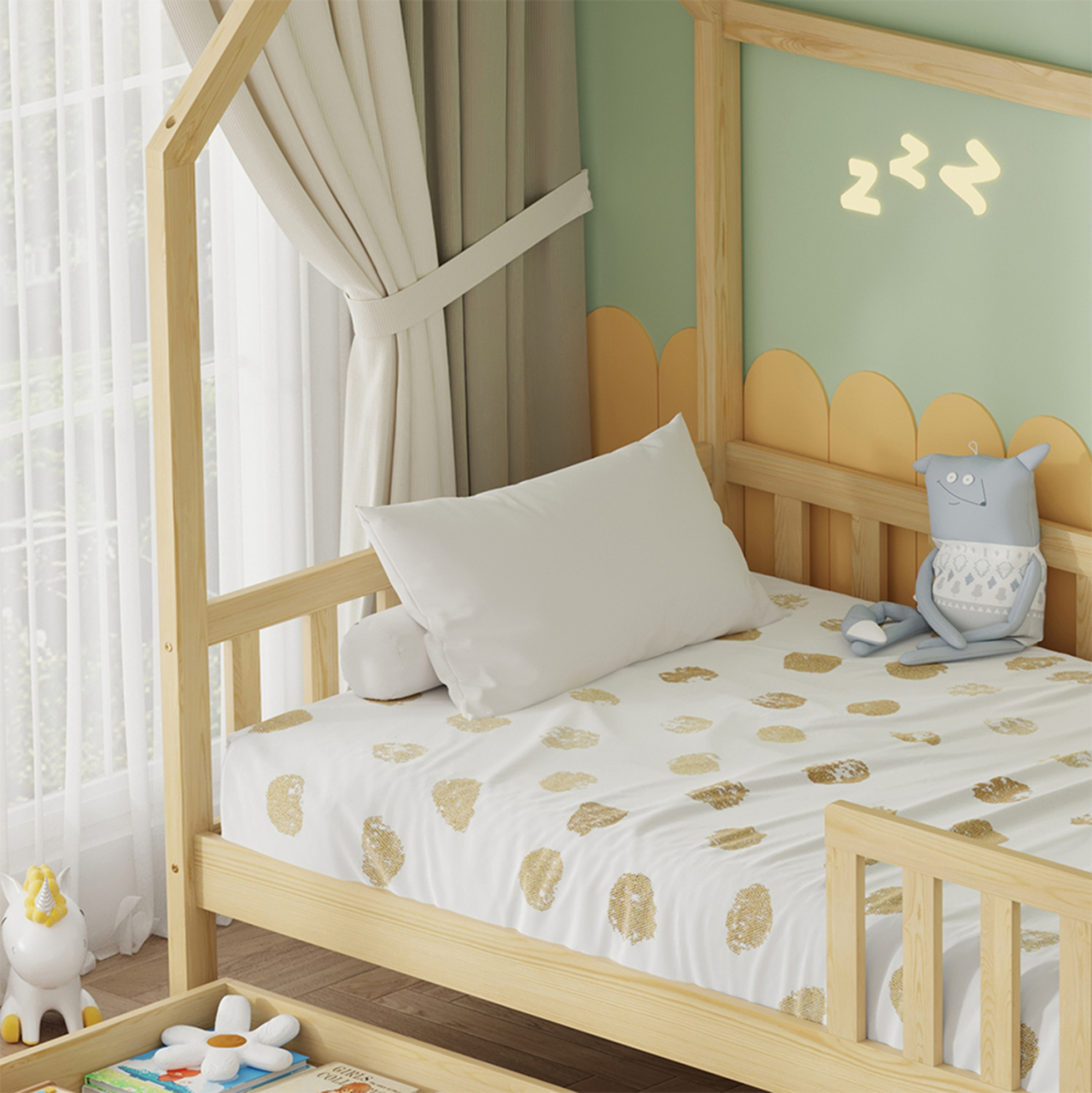 BED WITH DRAWERS PHYLLIS HM21324 PINE WOOD IN NATURAL WOOD COLOR--WITH MATTRESS 90x190cm [8]