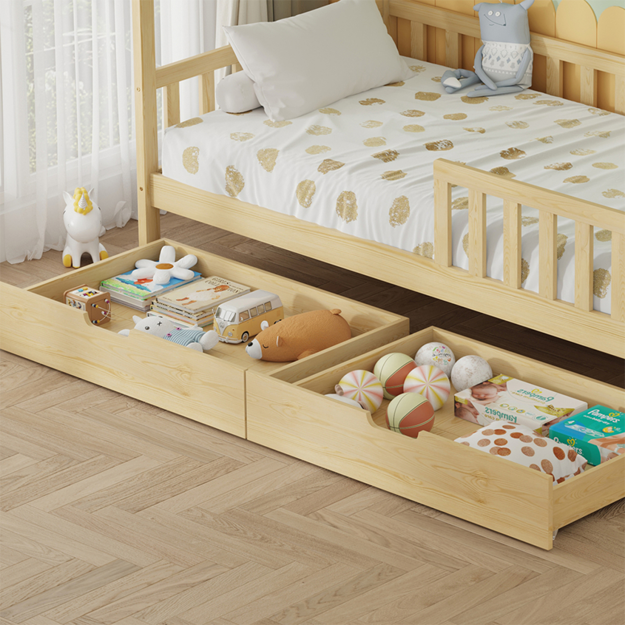 BED WITH DRAWERS PHYLLIS HM21324 PINE WOOD IN NATURAL WOOD COLOR--WITH MATTRESS 90x190cm [10]