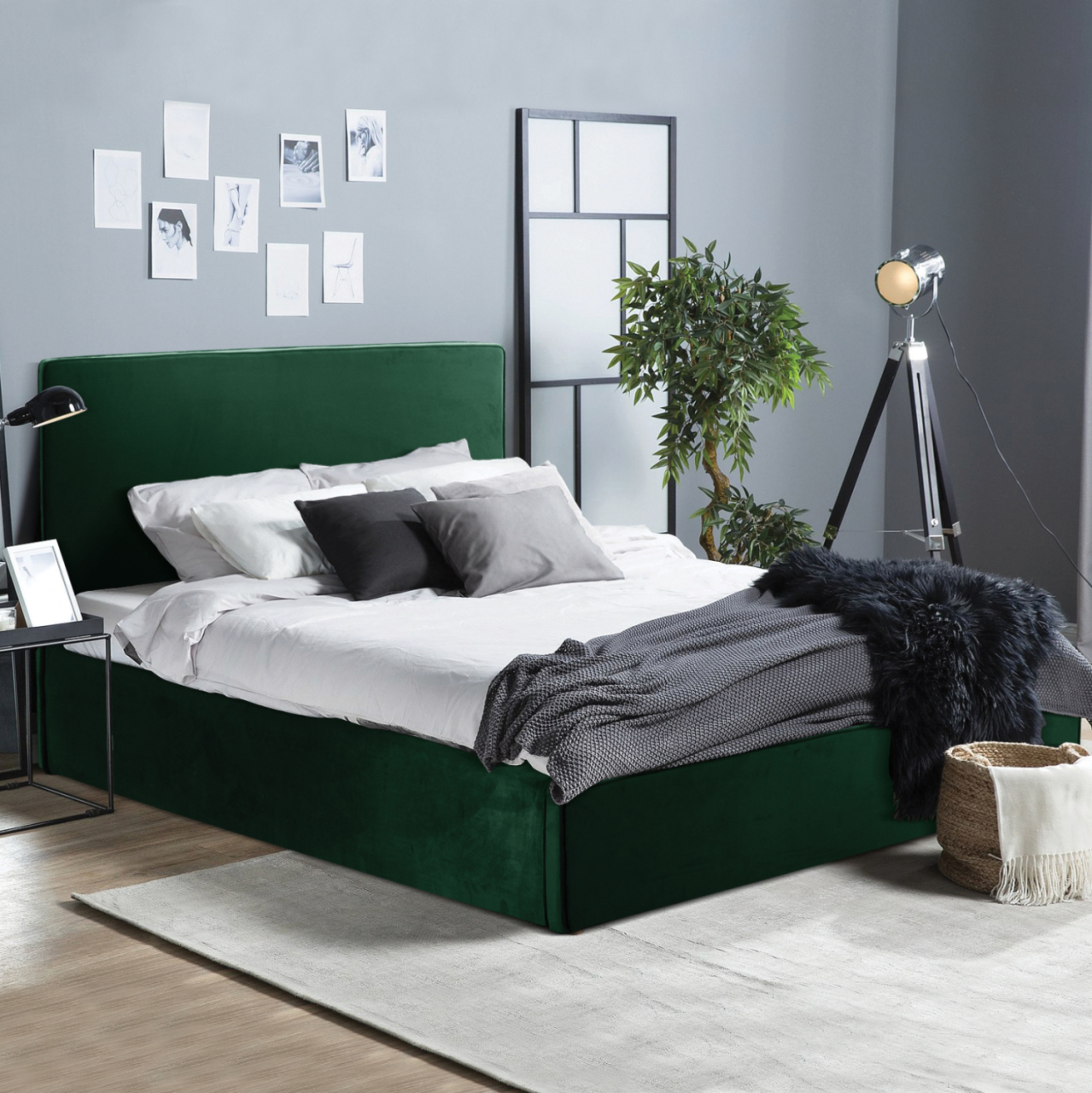 BED WITH MATTRESS and STORAGE SPACE ALLIE HM10805.13 CYPRESS GREEN VELVET--MATTRESS 160Χ200cm [2]