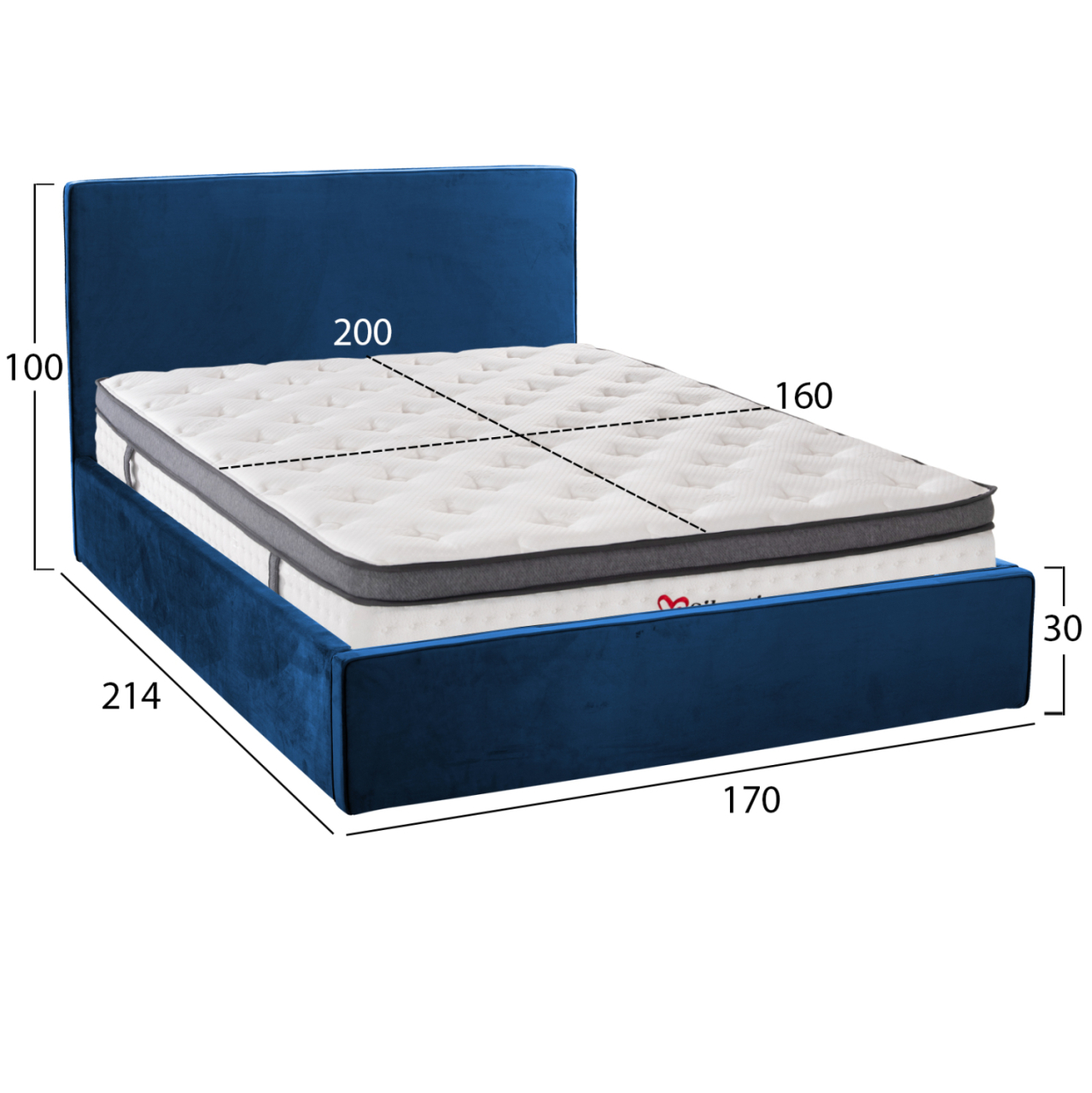 BED WITH MATTRESS and STORAGE SPACE ALLIE HM10805.18 BLUE VELVET--MATTRESS 160Χ200cm [3]