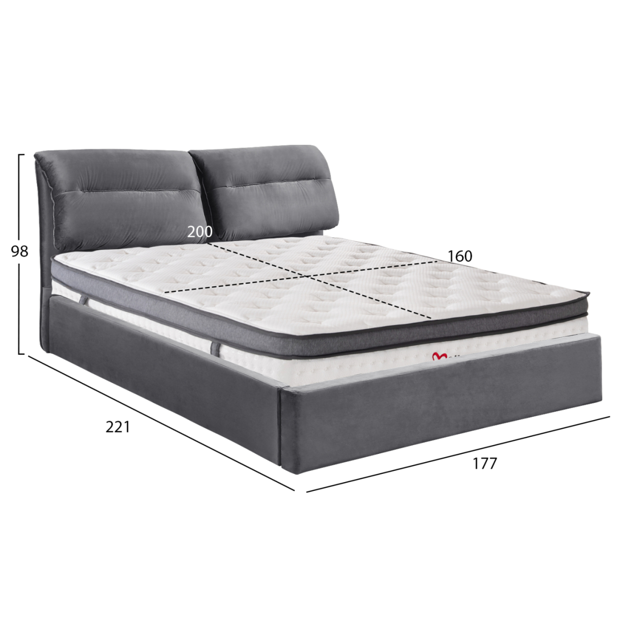 BED WITH MATTRESS and STORAGE SPACE KENDRA HM10809.01 GREY VELVET--FOR MATTRESS 160x200cm. [3]