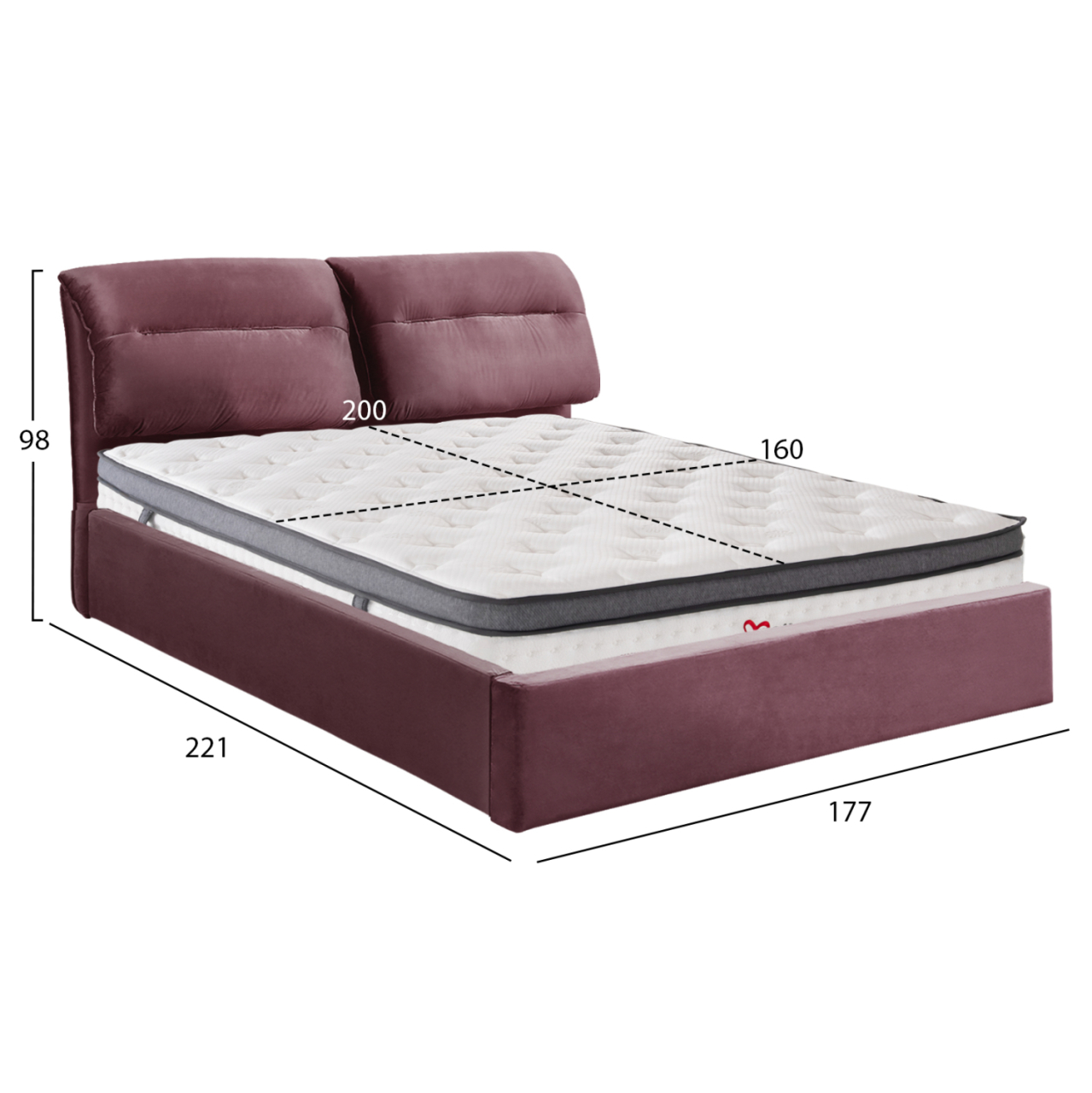 BED WITH MATTRESS and STORAGE SPACE KENDRA HM10809.02 DUSTY PINK VELVET--FOR MATTRESS 160x200cm. [3]