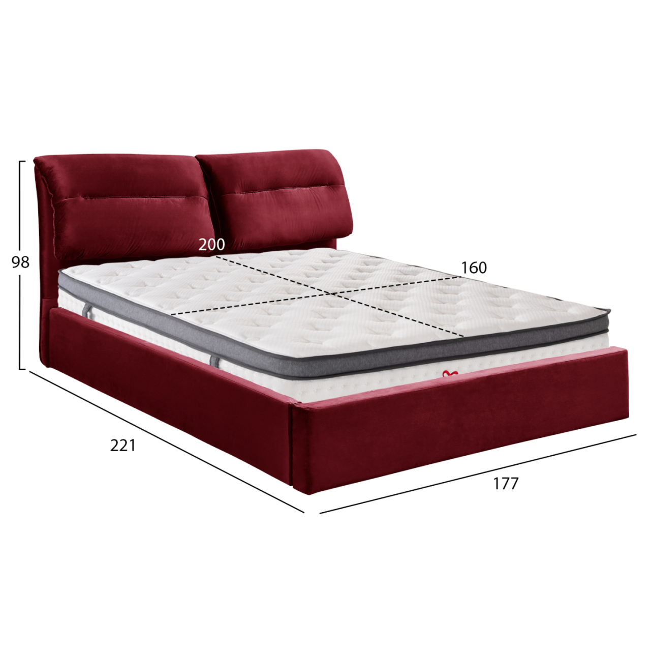 BED WITH MATTRESS and STORAGE SPACE KENDRA HM10809.06 BURGUNDY RED VELVET--FOR MATTRESS 160x200cm. [3]