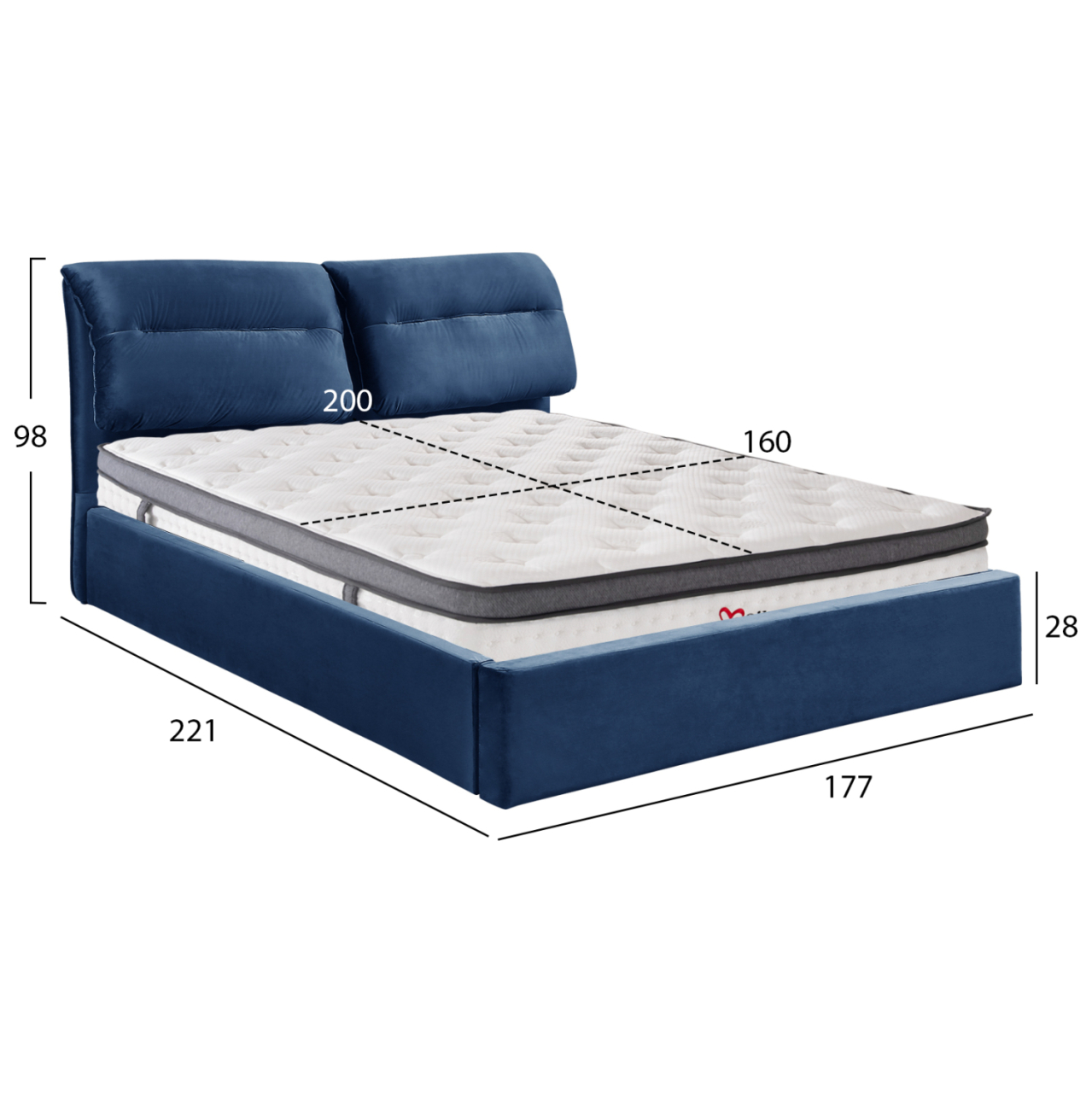 BED WITH MATTRESS and STORAGE SPACE KENDRA HM10809.18 BLUE VELVET--FOR MATTRESS 160x200cm. [3]