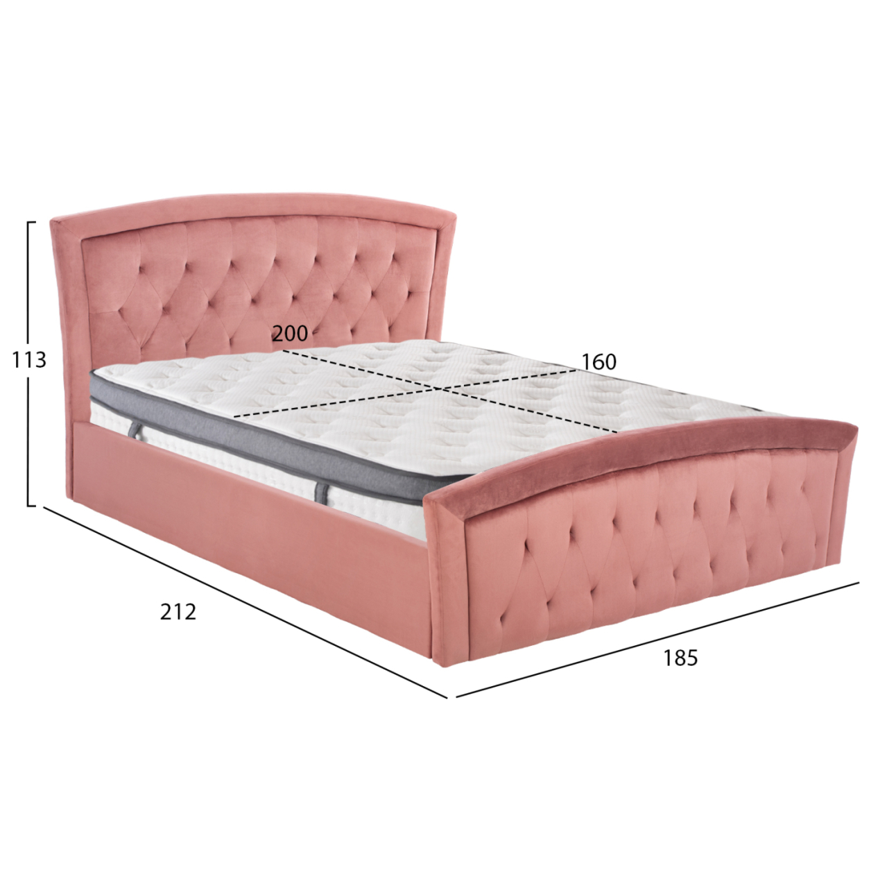 BED WITH MATTRESS and STORAGE SPACE ODELIA HM10806.02 DUSTY PINK VELVET--FOR 160x200cm. [3]