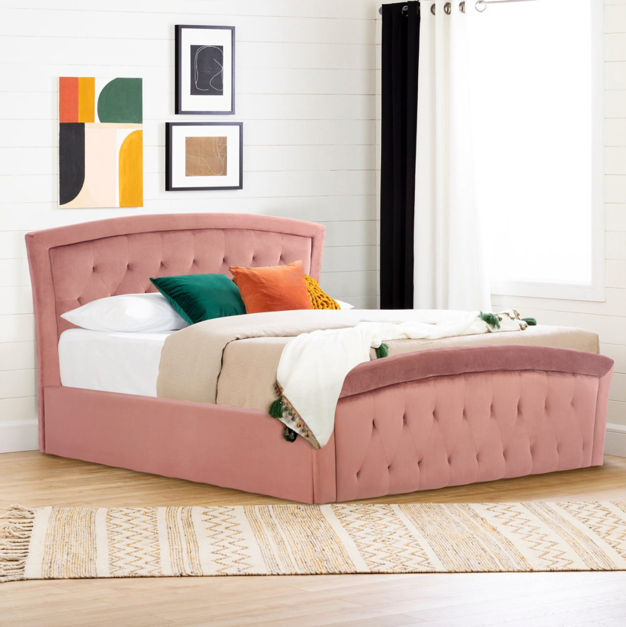 BED WITH MATTRESS and STORAGE SPACE ODELIA HM21279.02 DUSTY PINK VELVET--FOR 160x200cm. [2]
