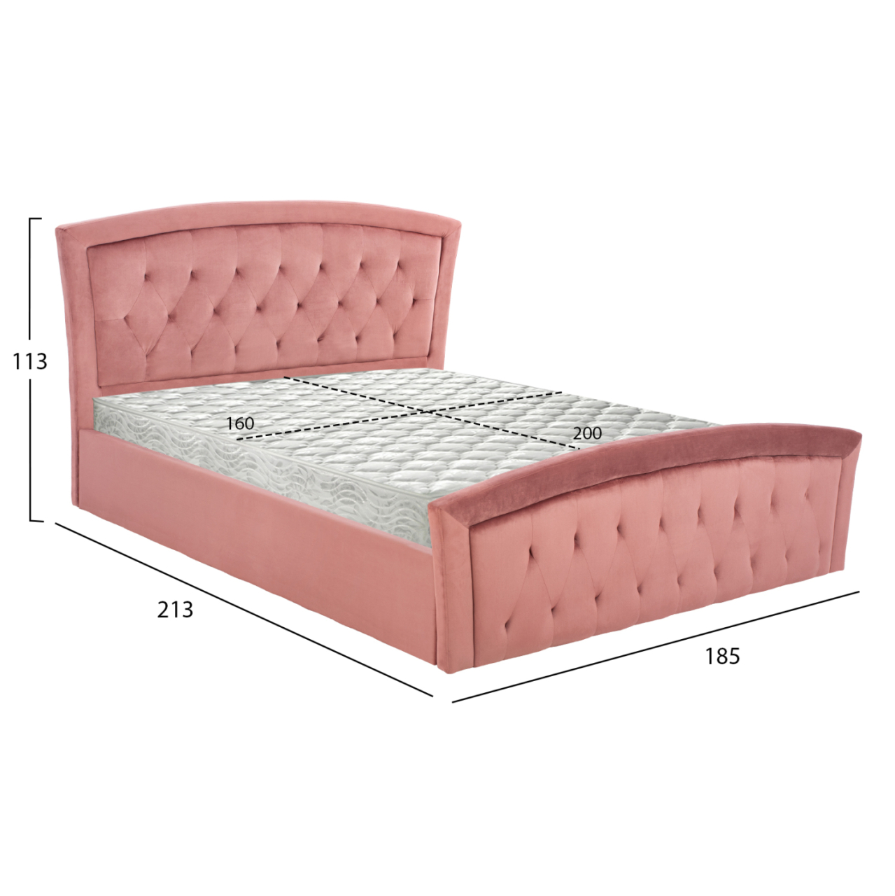 BED WITH MATTRESS and STORAGE SPACE ODELIA HM21279.02 DUSTY PINK VELVET--FOR 160x200cm. [3]