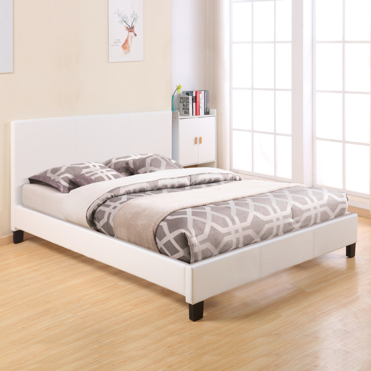 BED WITH MATTRESS BECCA HM10760.01 WHITE PU--FOR MATTRESS 150x200cm [2]