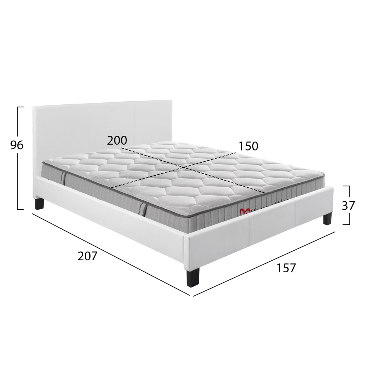 BED WITH MATTRESS BECCA HM10760.01 WHITE PU--FOR MATTRESS 150x200cm [3]