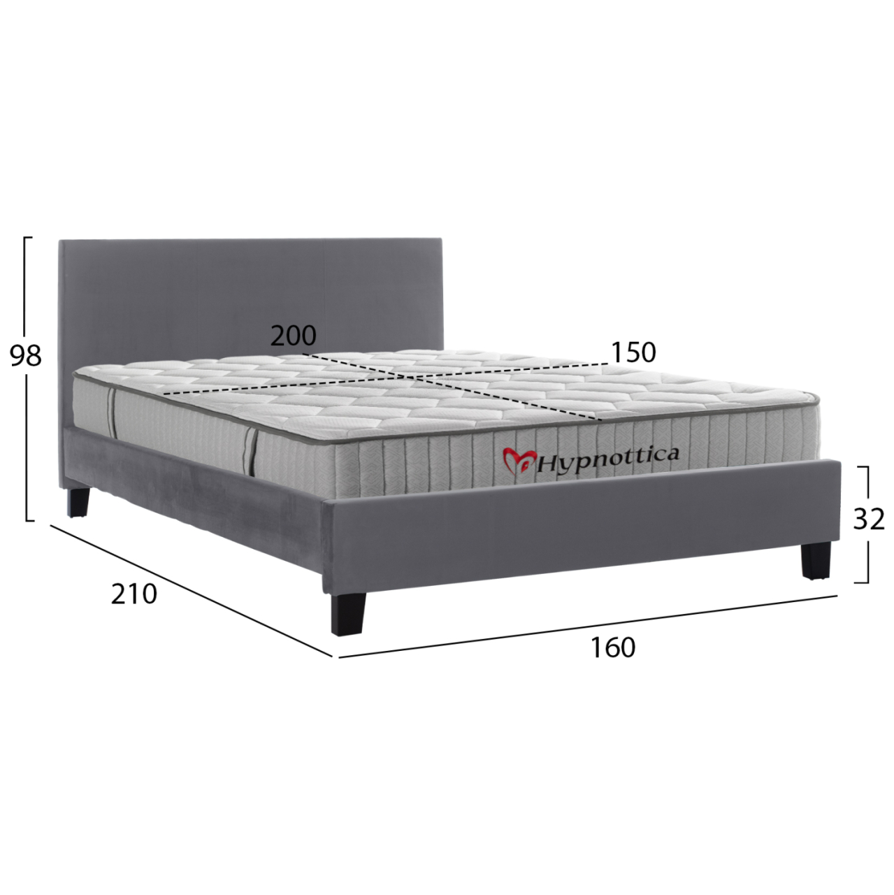 BED WITH MATTRESS BECCA HM10760.02 GREY FABRIC--FOR MATTRESS 150x200cm [3]