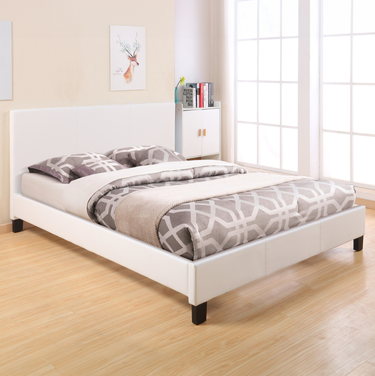 BED WITH MATTRESS BECCA HM21283.01 WHITE PU--FOR MATTRESS 150x200cm [2]