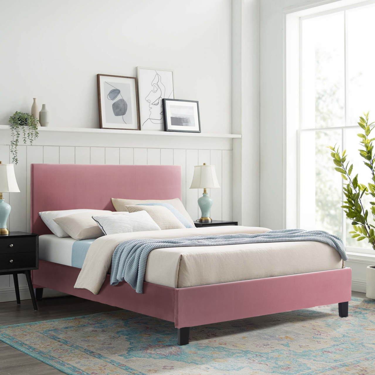 BED WITH MATTRESS BECCA HM21283.05 DUSTY PINK VELVET--FOR MATTRESS 150x200cm [2]