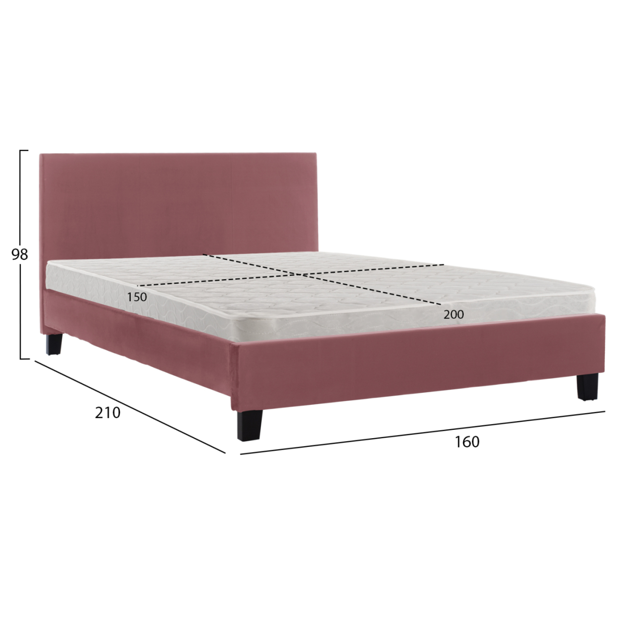 BED WITH MATTRESS BECCA HM21283.05 DUSTY PINK VELVET--FOR MATTRESS 150x200cm [3]