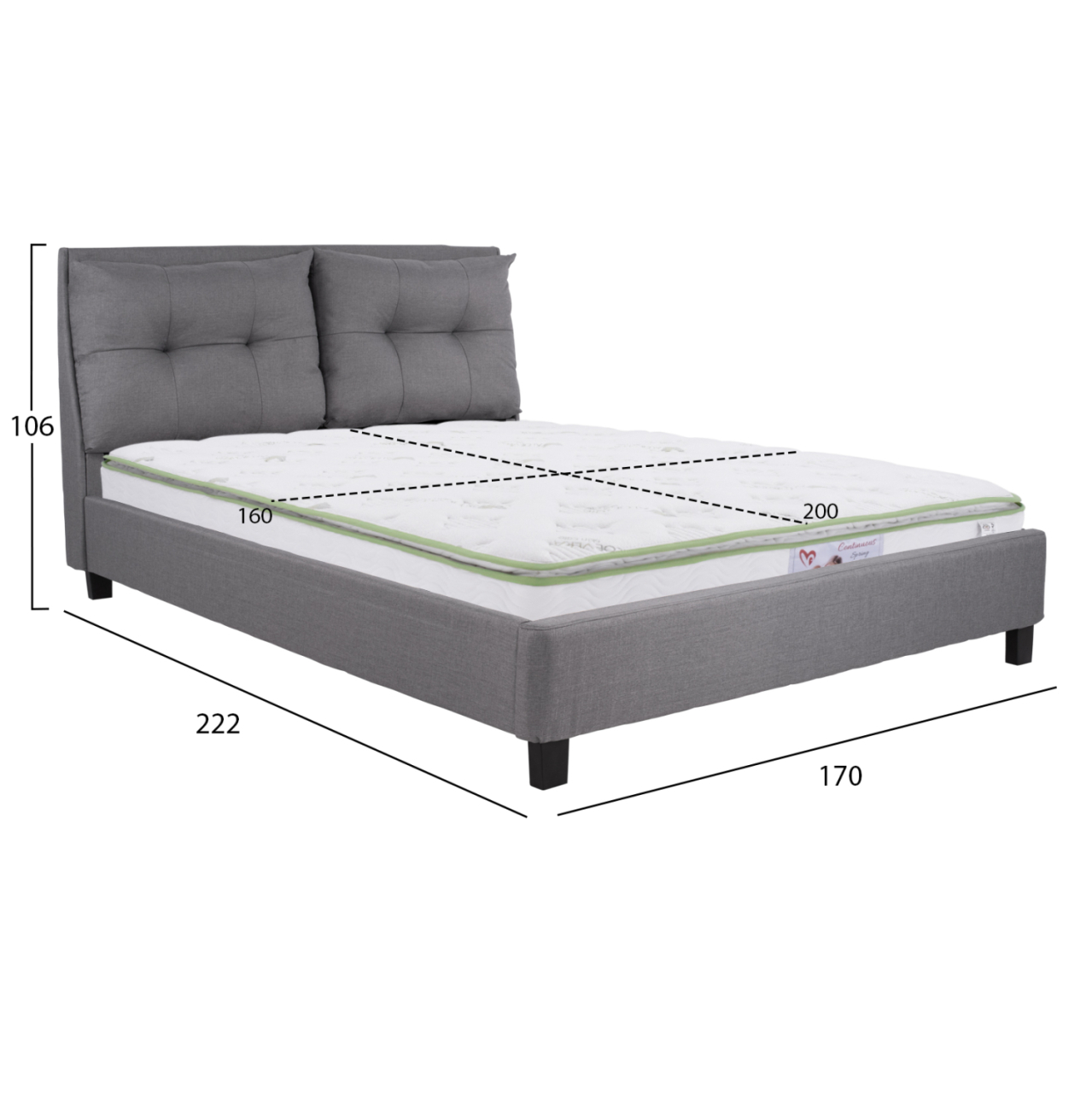 BED WITH MATTRESS BILLIE HM21284.03 GREY FABRIC--FOR MATTRESS 160x200cm [3]