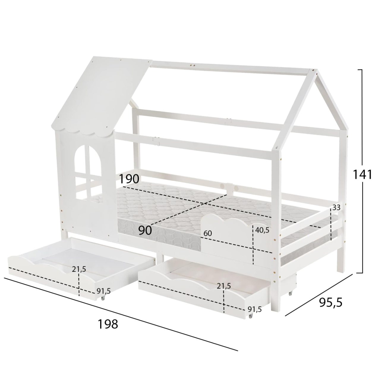 BED WITH MATTRESS DOMER HM21319 PINE WOOD IN WHITE--MATTRESS 90x190cm [3]