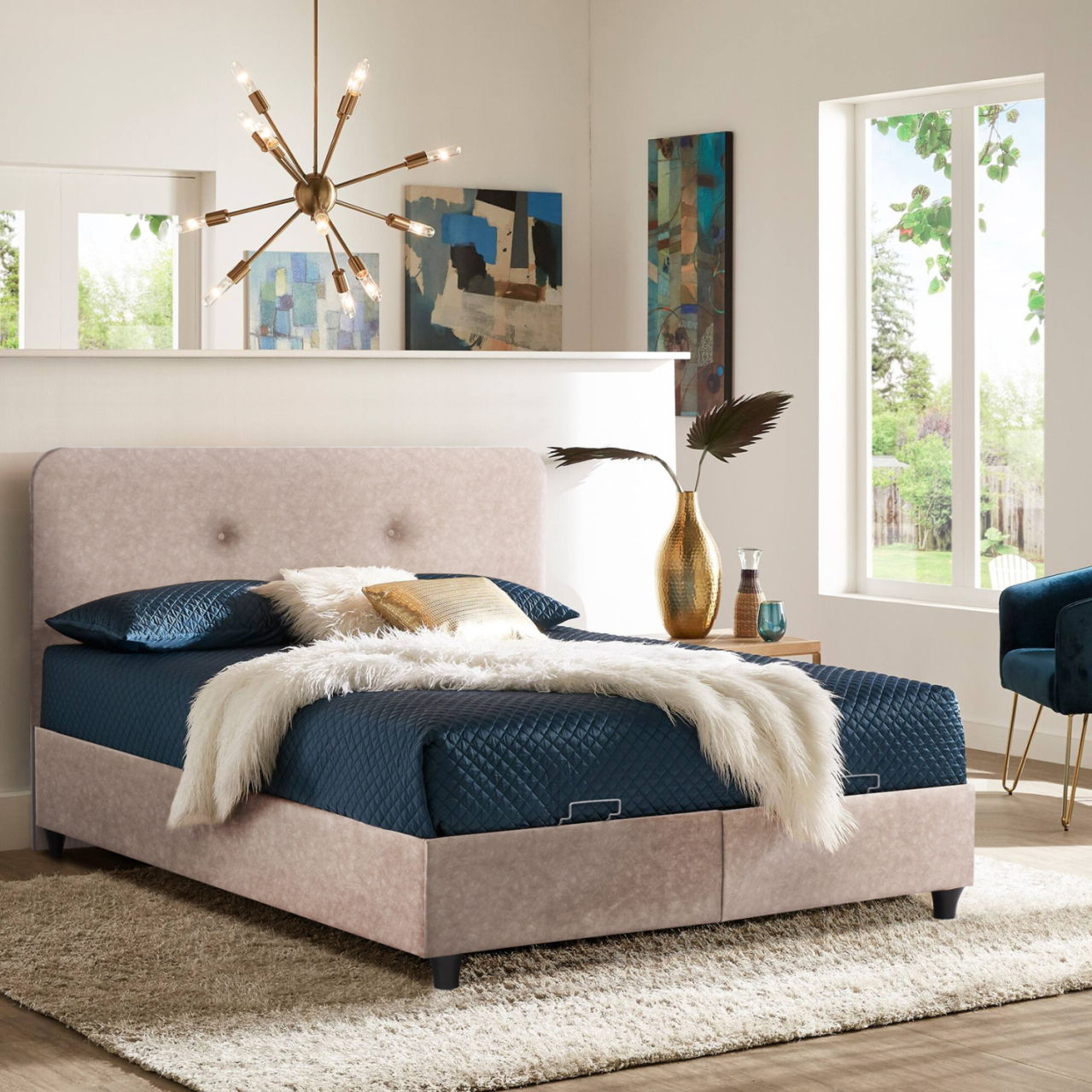 BED WITH MATTRESS DOUBLE DOLORES HM21165 BEIGE FABRIC and STORAGE SPACE--FOR 160x200cm [2]