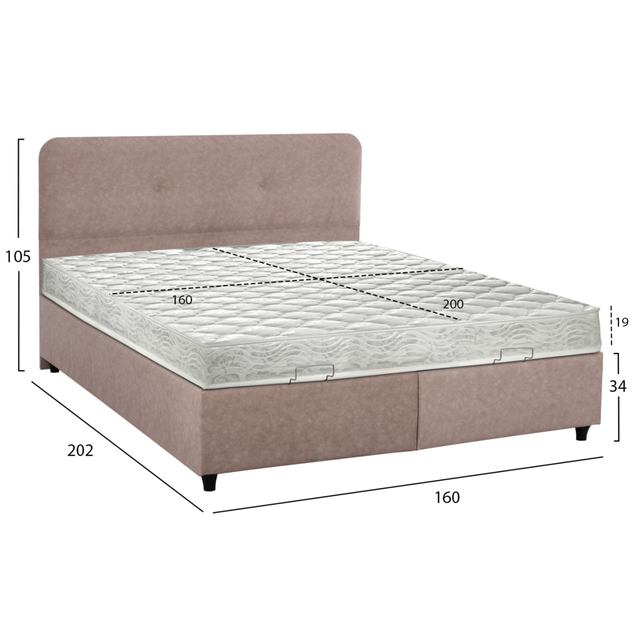 BED WITH MATTRESS DOUBLE DOLORES HM21165 BEIGE FABRIC and STORAGE SPACE--FOR 160x200cm [3]