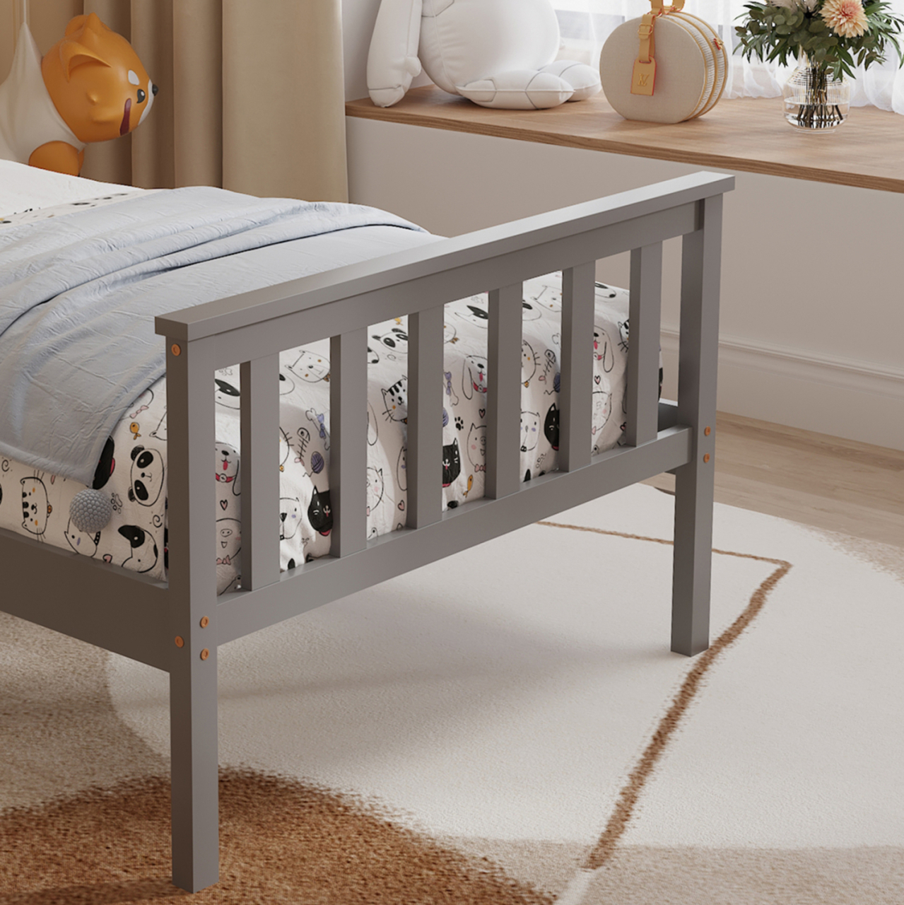 BED WITH MATTRESS GIMLY HM21300.02 PINE WOOD IN GREY COLOR FOR MATTRESS 90x190cm [7]