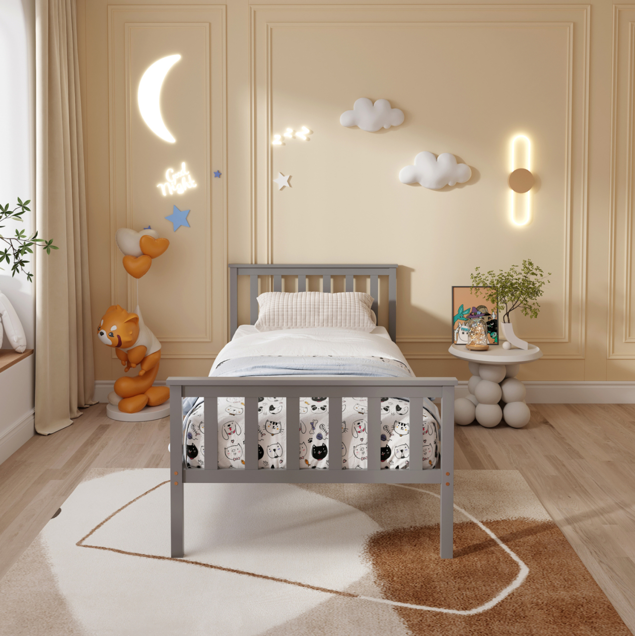 BED WITH MATTRESS GIMLY HM21300.02 PINE WOOD IN GREY COLOR FOR MATTRESS 90x190cm [5]