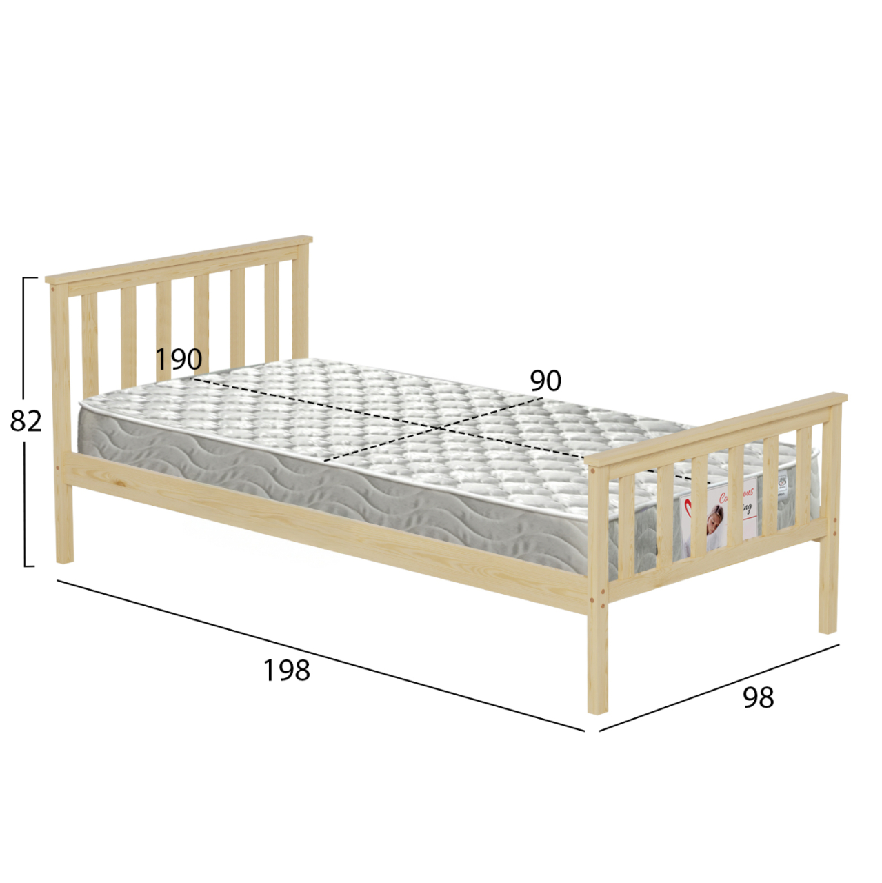 BED WITH MATTRESS GIMLY HM21300 PINE WOOD IN NATURAL COLOR FOR MATTRESS 90x190cm [3]