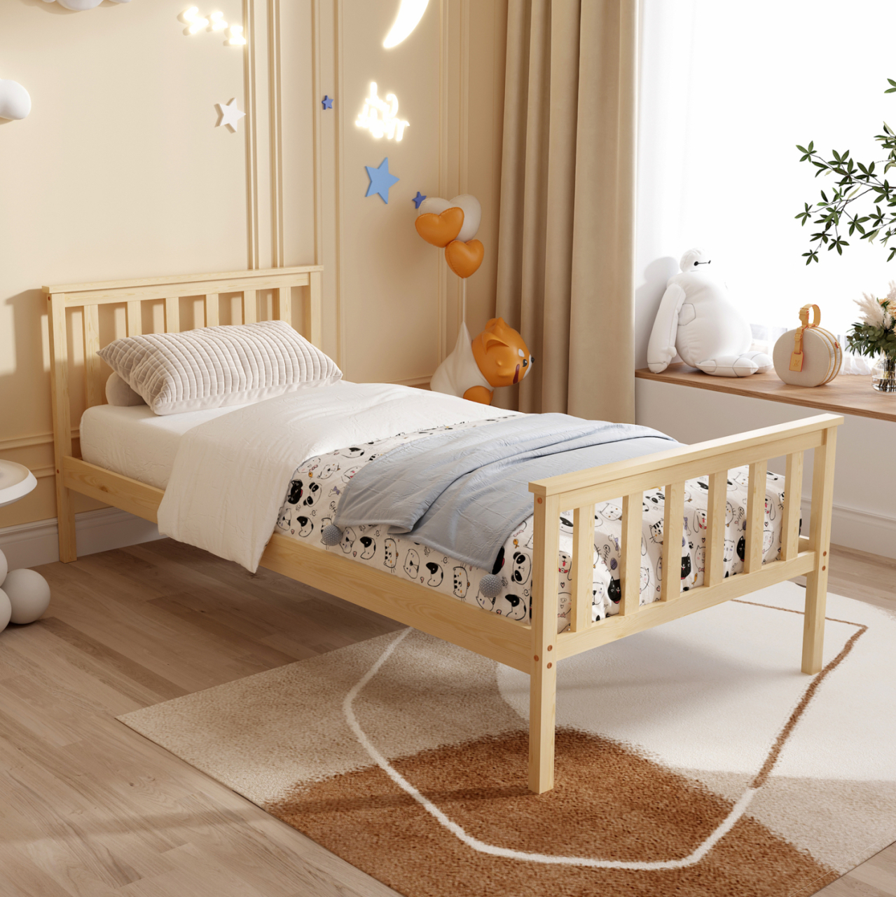 BED WITH MATTRESS GIMLY HM21300 PINE WOOD IN NATURAL COLOR FOR MATTRESS 90x190cm [2]