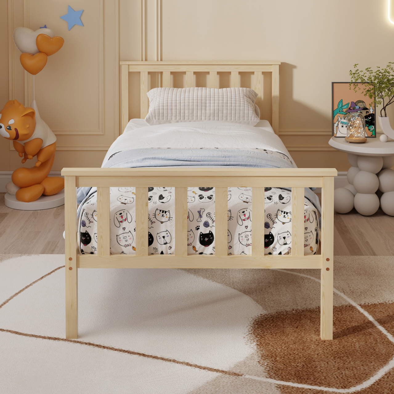 BED WITH MATTRESS GIMLY HM21300 PINE WOOD IN NATURAL COLOR FOR MATTRESS 90x190cm [5]