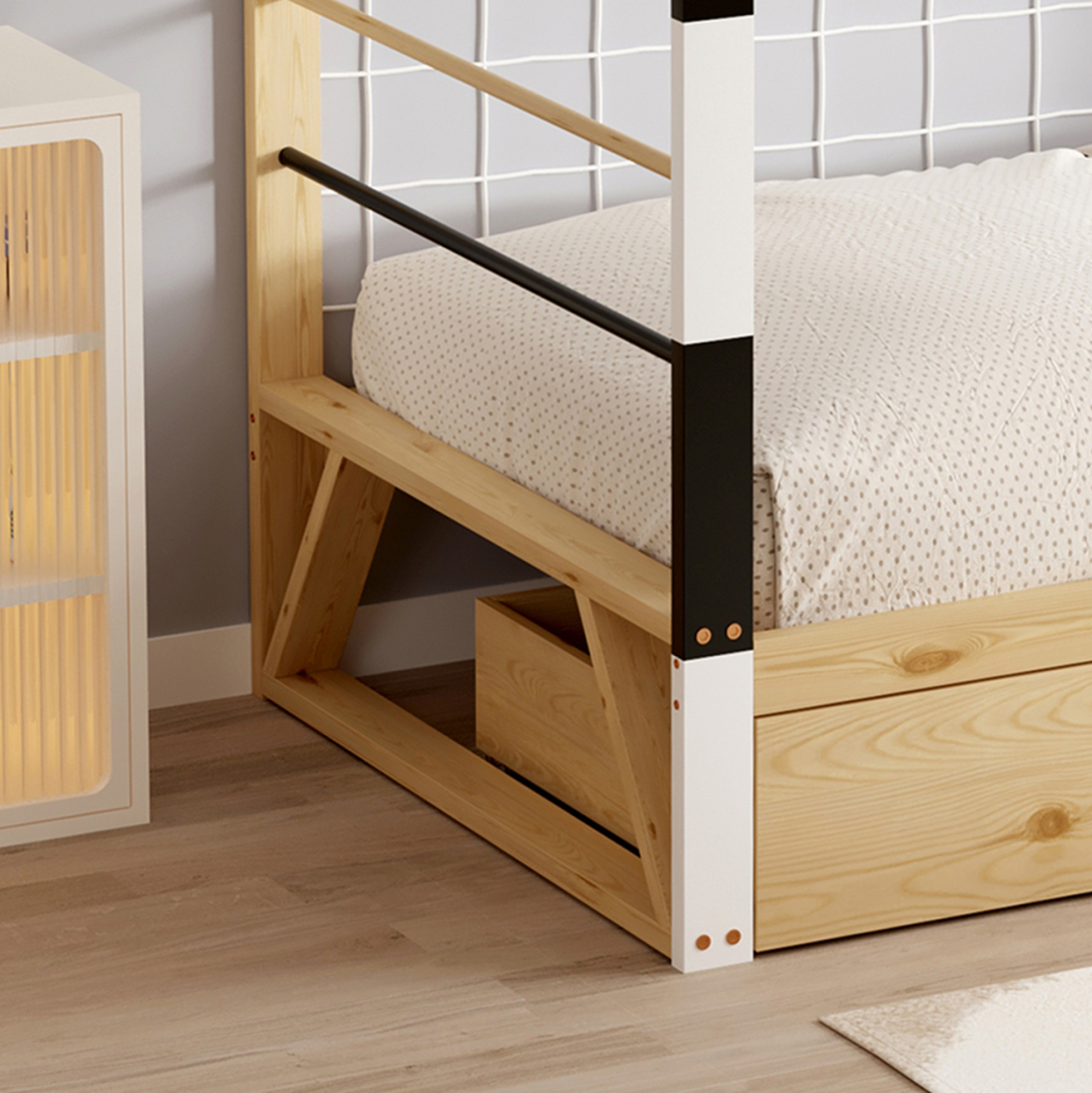 BED WITH MATTRESS GOALIE HM21309 PINE WOOD IN NATURAL-WHITE-BLACK--MATTRESS 90x190cm [8]