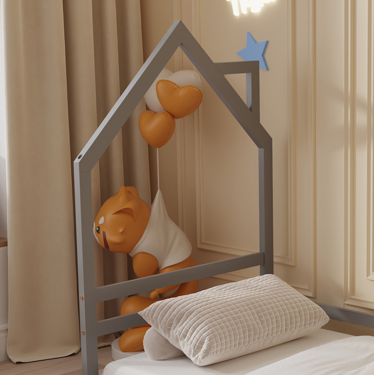 BED WITH MATTRESS HOUSER HM21301.01 PINE WOOD IN GREY COLOR--MATTRESS 90x190cm [6]