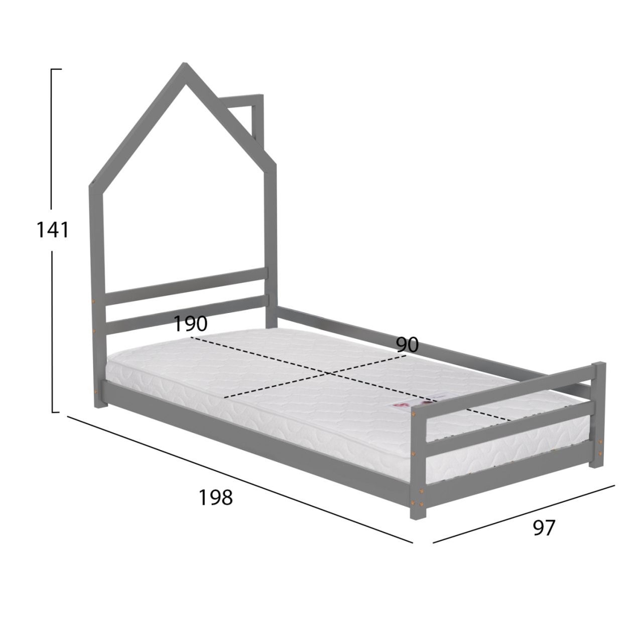 BED WITH MATTRESS HOUSER HM21301.01 PINE WOOD IN GREY COLOR--MATTRESS 90x190cm [3]