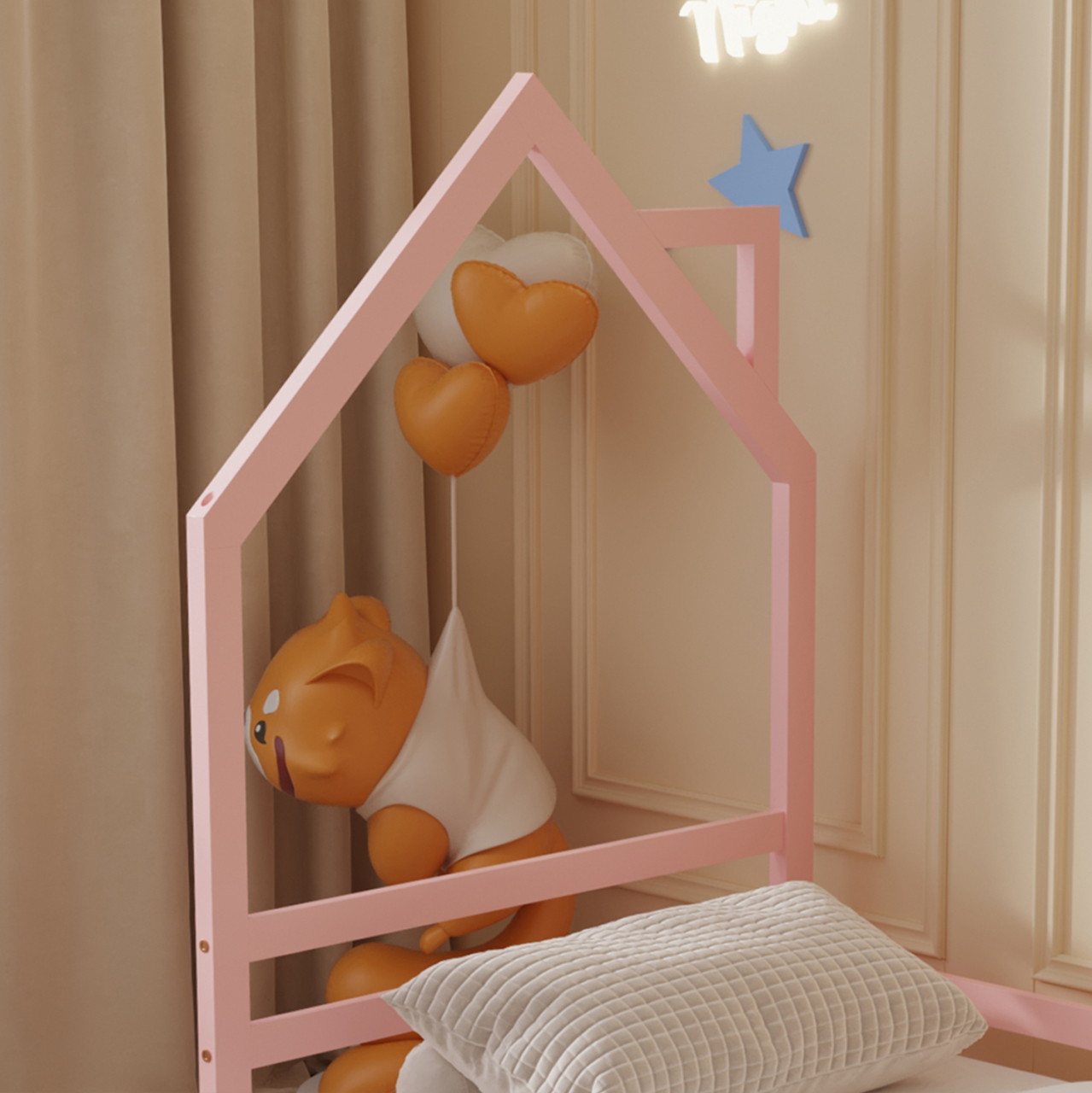 BED WITH MATTRESS HOUSER HM21301.02 PINE WOOD IN PINK COLOR--MATTRESS 90x190cm [6]