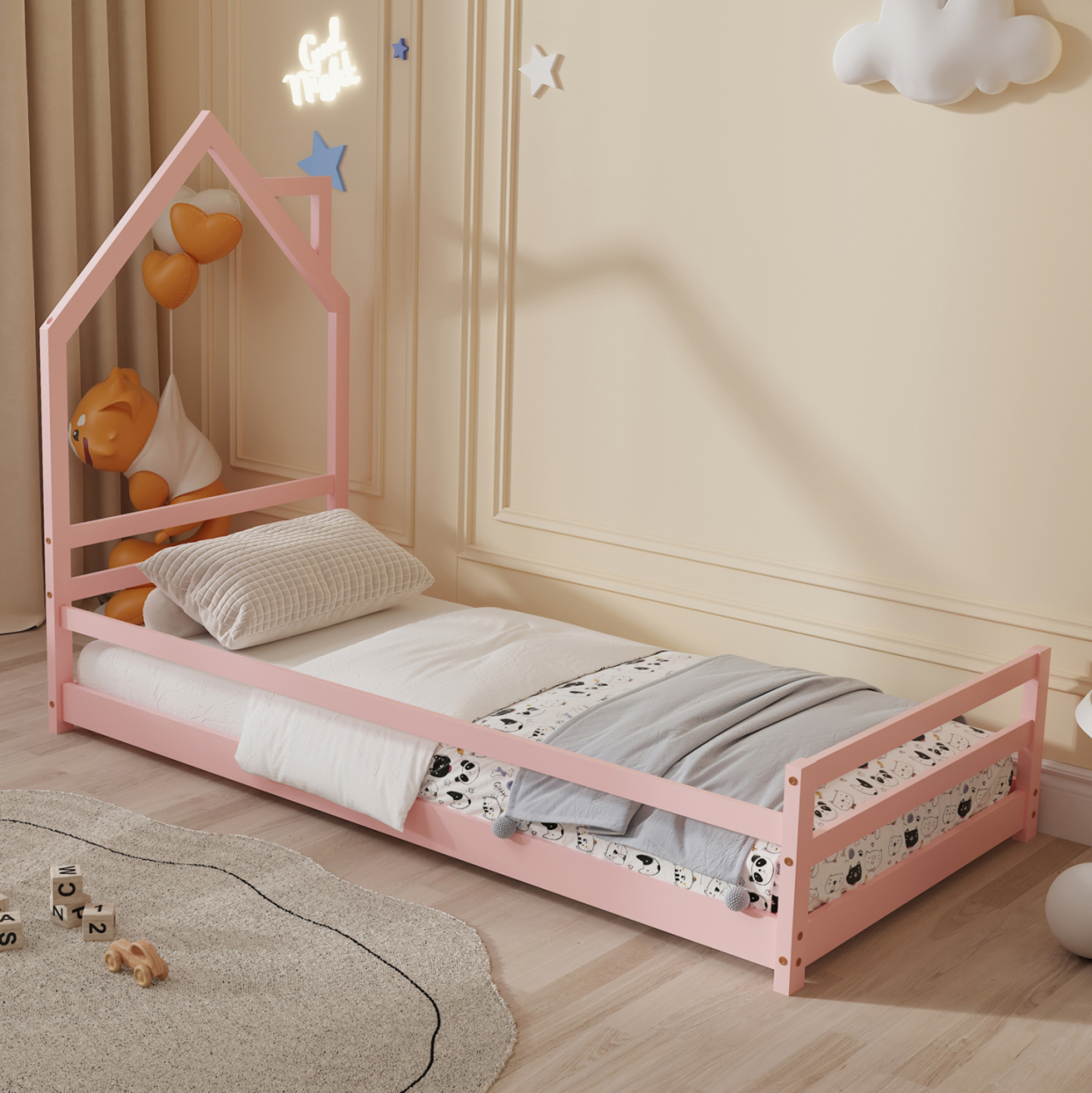 BED WITH MATTRESS HOUSER HM21301.02 PINE WOOD IN PINK COLOR--MATTRESS 90x190cm [2]