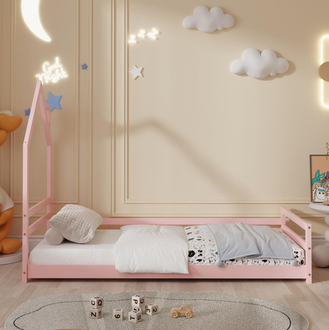 BED WITH MATTRESS HOUSER HM21301.02 PINE WOOD IN PINK COLOR--MATTRESS 90x190cm [5]