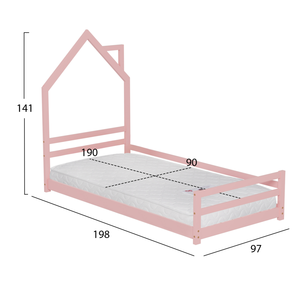 BED WITH MATTRESS HOUSER HM21301.02 PINE WOOD IN PINK COLOR--MATTRESS 90x190cm [3]